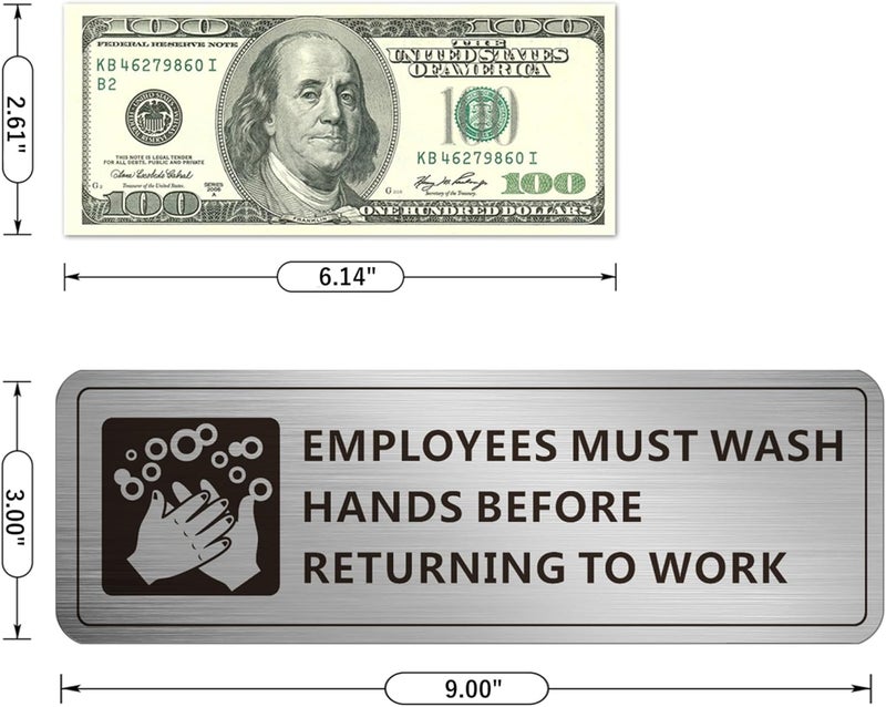 MongFun Employees Must Wash Hands Sign, (2 Pack) Self-adhesive Metal Signage for Office Bathroom, 9 x 3 Inch Waterproof Aluminum Signs for Indoor Outdoor Use (Brushed Aluminum) - Image 5